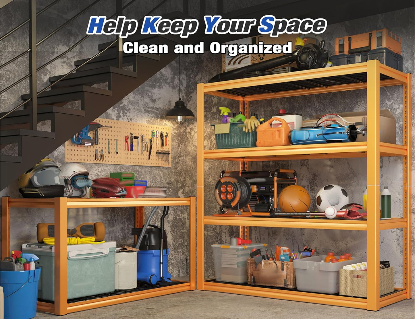 REIBII 40" W Garage Shelving Heavy Duty Metal Shelving 2200LBS Storage Shelves 4 Tier Garage Shelves Adjustable Metal Shelf for Warehouse Basement Pantry Kitchen, 4 Pack