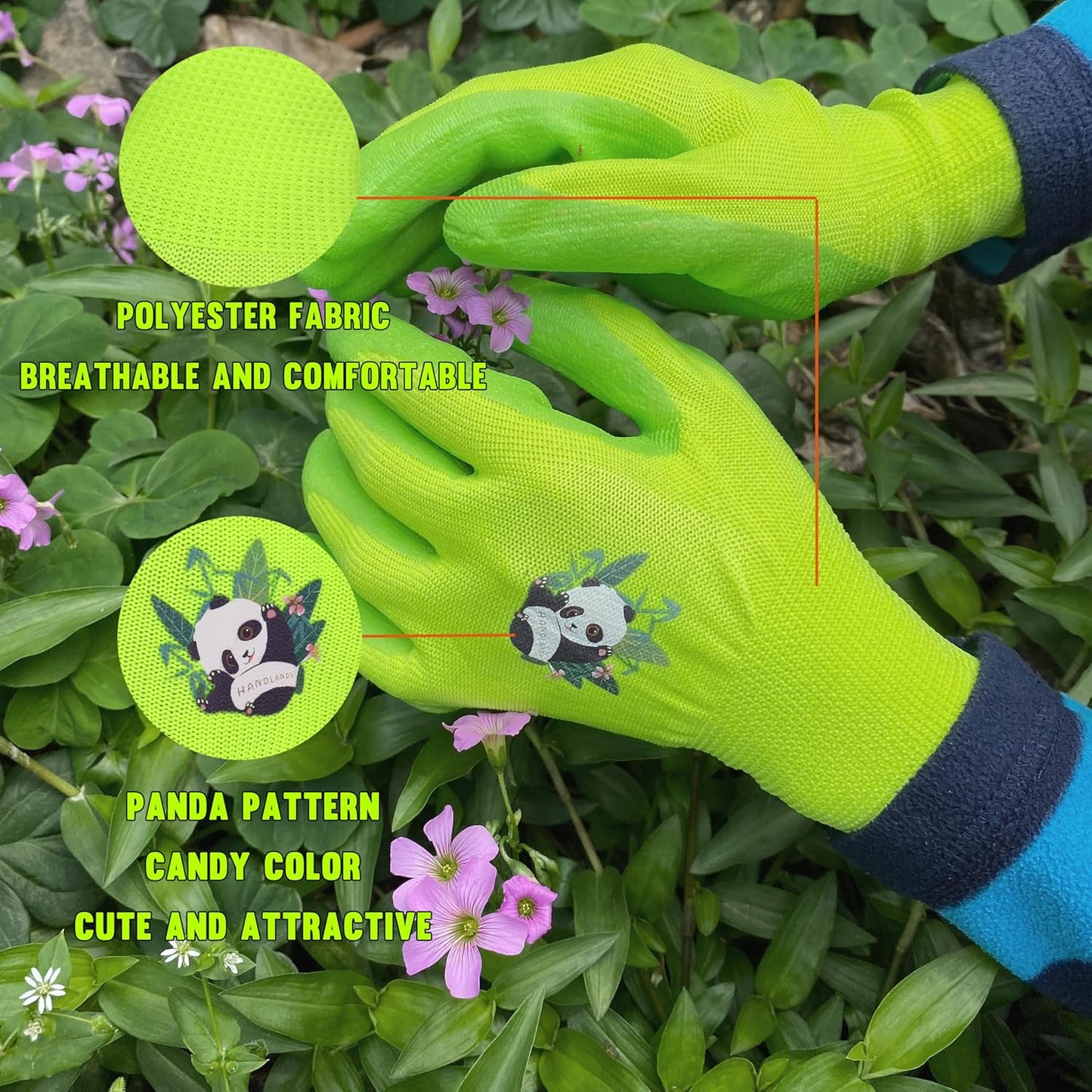 HANDLANDY 2 Pairs Kids Gardening Gloves, Toddler Children Garden Yard Work Outdoor Playing Gloves, Rubber Coating, for Girls Boys Youth (Size XXL, Green)