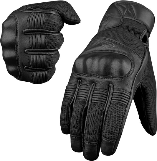J.A.G. Motorcycle Gloves - Premium Leather Perforated Motorcycle Gloves for Men with Knuckle Protection | Touchscreen Motorbike Riding Gloves