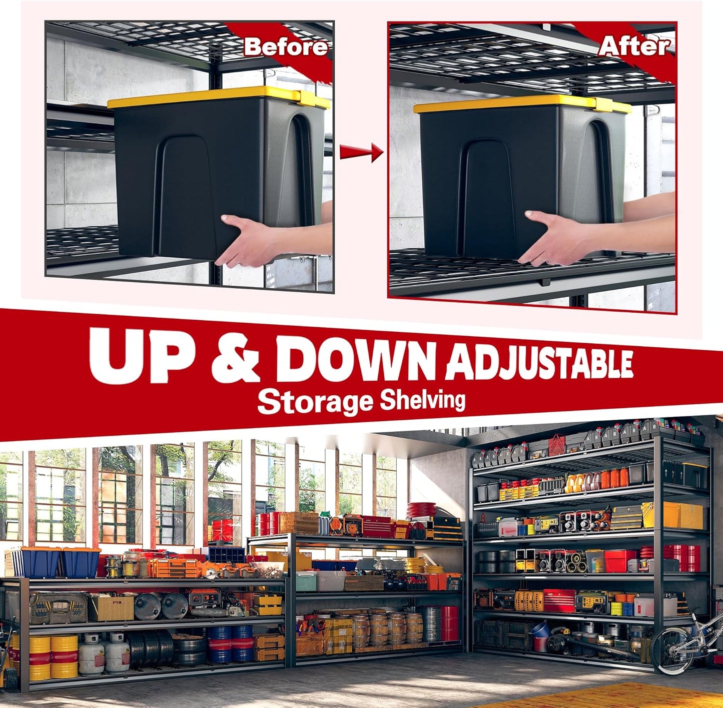 REIBII 60" W Garage Shelving, 2900LBS Storage Shelves, 6 Tier Heavy Duty Shelving, Adjustable Metal Shelving Units and Storage Rack for Warehouse, Pantry, Basement, 60" W x 84" Hx 24" D, 2 Pack