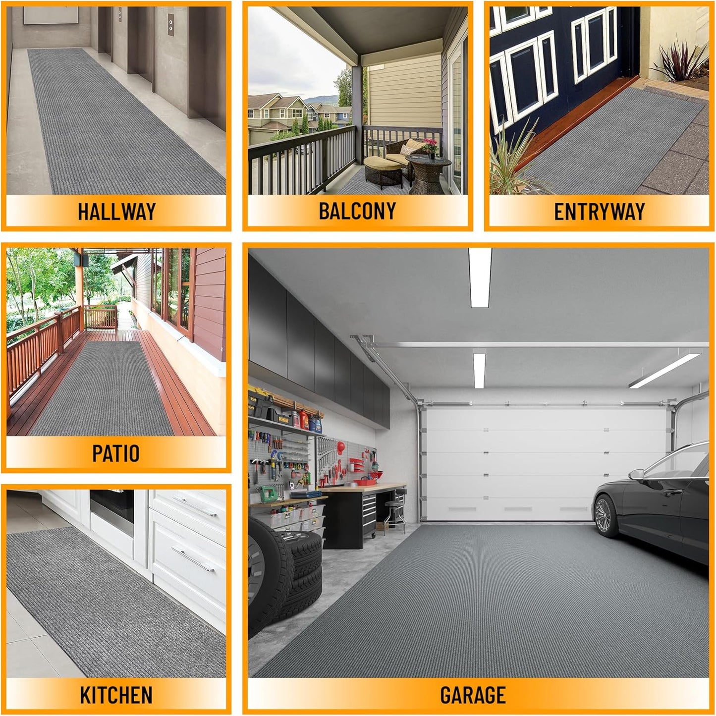 Ottomanson Mud Mat 2'7" x 3' Entryway Rug - Non-Slip Scraper Doormat for Muddy Paws, Dirt Trapping Indoor/Outdoor Mat for High-Traffic Areas, Kitchen, Garage, Patio, Gray