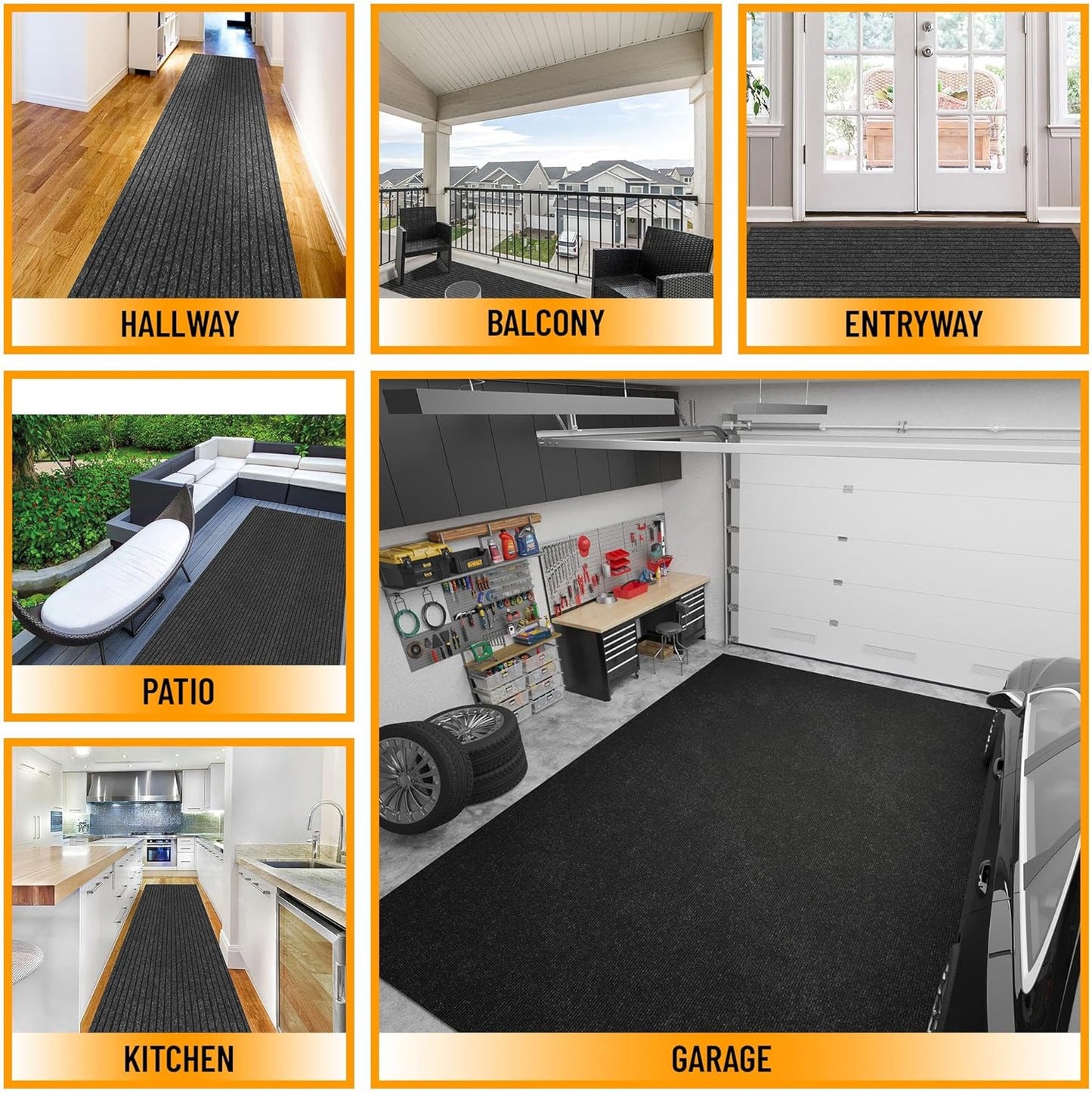 Ottomanson Mud Mat 2'7" x 4' Entryway Rug - Non-Slip Scraper Doormat for Muddy Paws, Dirt Trapping Indoor/Outdoor Mat for High-Traffic Areas, Kitchen, Garage, Patio, Black