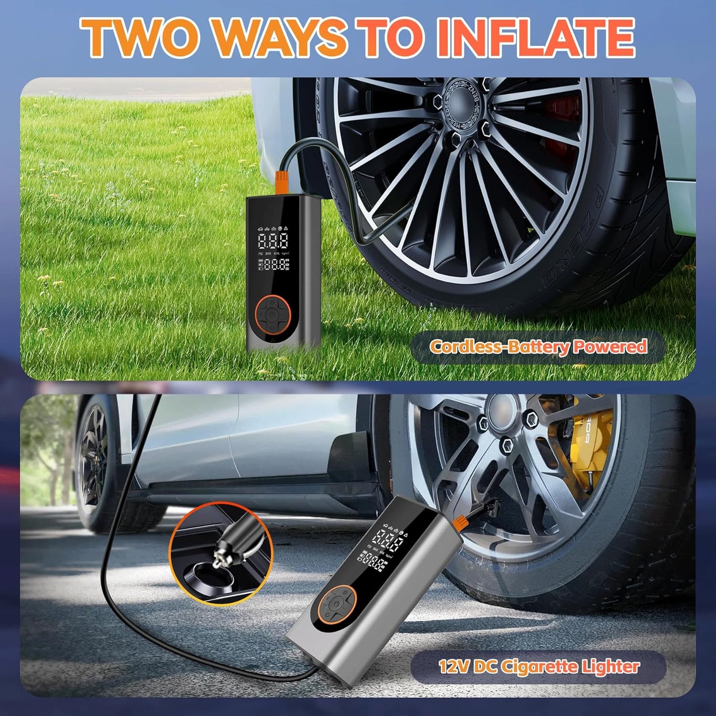 Tire Inflator Portable Air Compressor 150PSI Air Pump for Car Tires with Tire Pressure Gauge Cordless 10000mAh 3X Faster Portable Tire Inflator for Car,Bikes&Motorcycle Tires, Balls