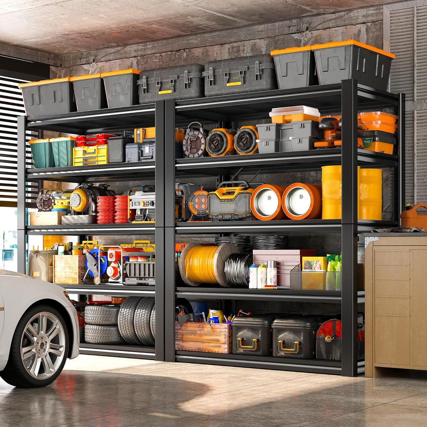 REIBII 40" W Garage Shelving, Heavy Duty Storage Shelves Load 2500LBS, 5-Tier Adjustable Metal Shelving, Garage Shelves for Warehouse, Pantry, Basement, 72" H x 40" W x 18" D, 2Pack