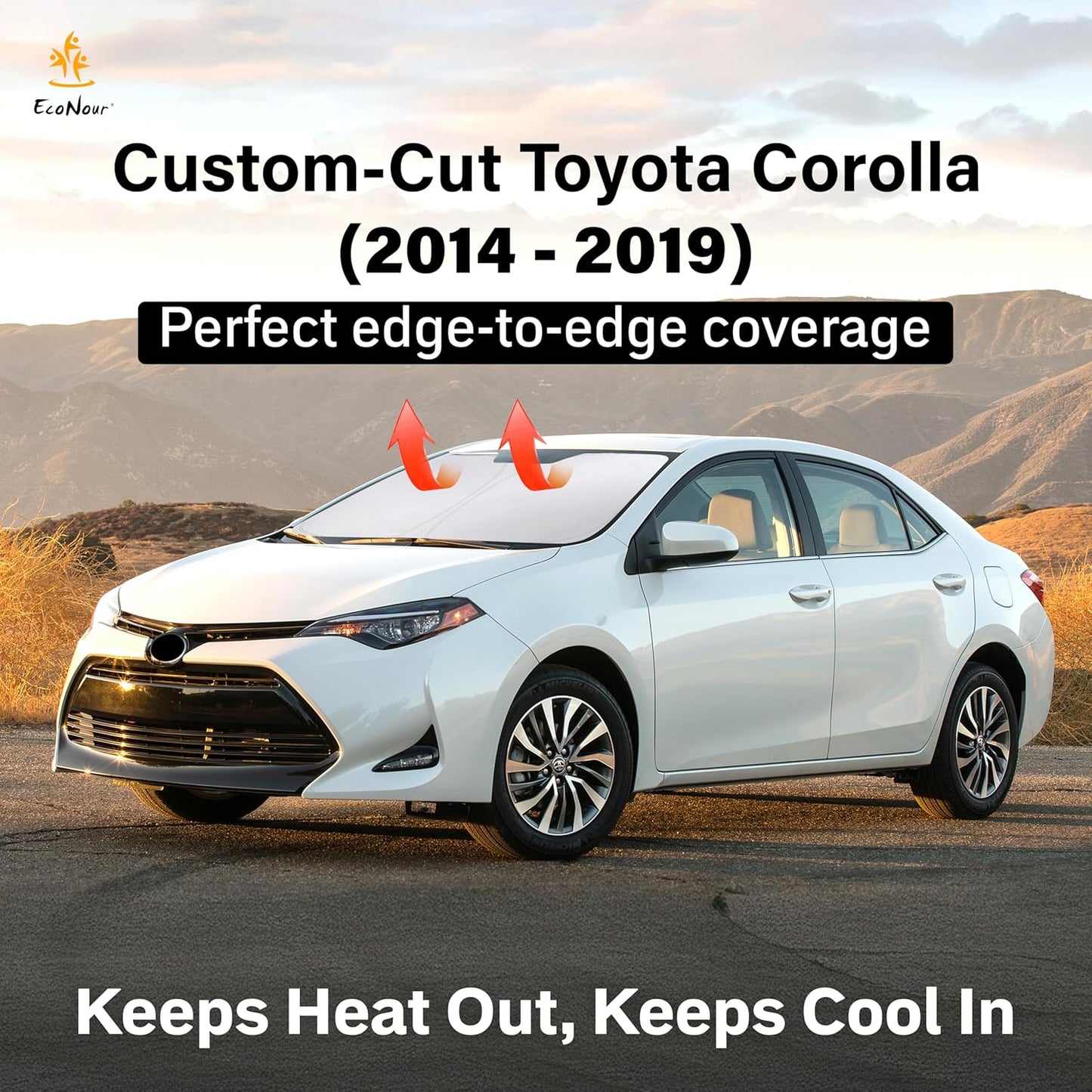 Econour Windshield Sun Shade for 2014-2019 Toyota Corolla (Not for Corolla Cross) Custom Fit Sunshade Sun Visor Protector Foldable Blocks UV Rays Keep Your Cooler
