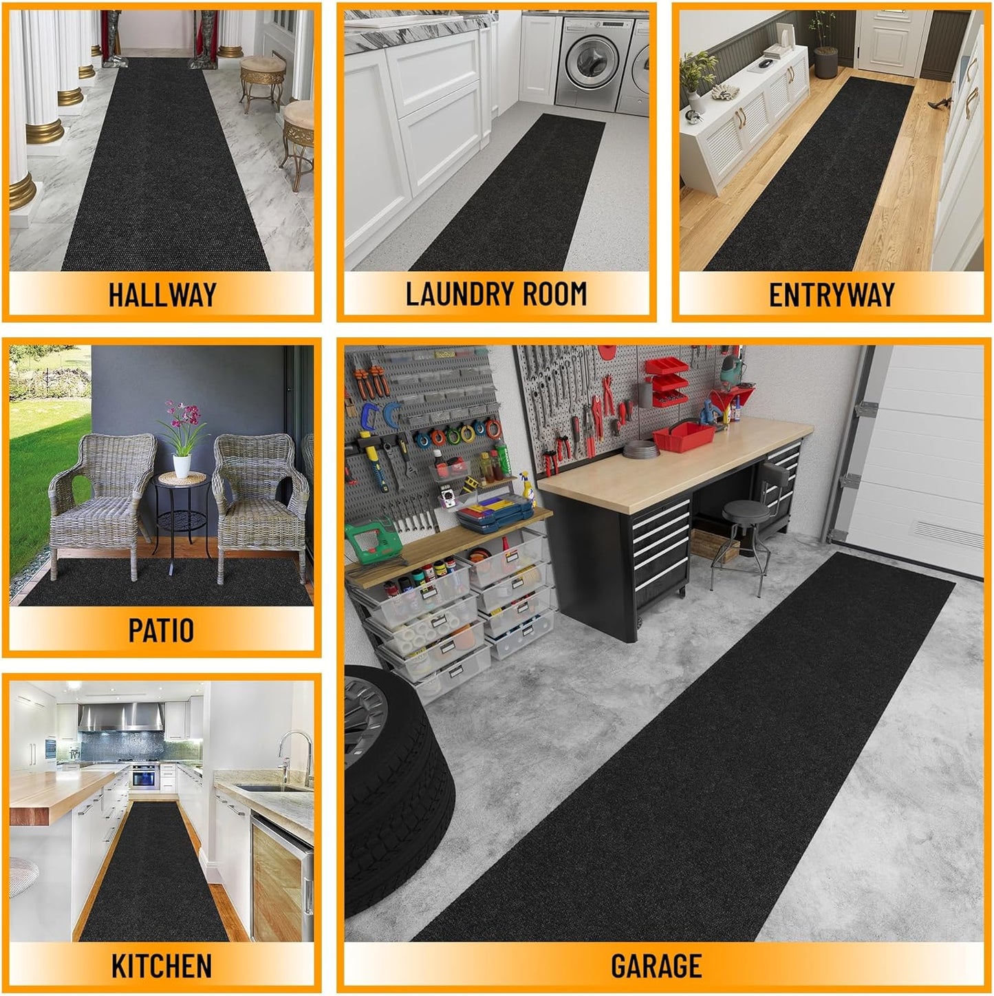 Ottomanson 2'7" x 20' Hallway Runner with Scraper Pile - Extra Durable Non-Slip Rug Mat for Indoor & Outdoor Use - Ideal for Kitchen, Entryway & Garage - High-Traffic Carpet, Black