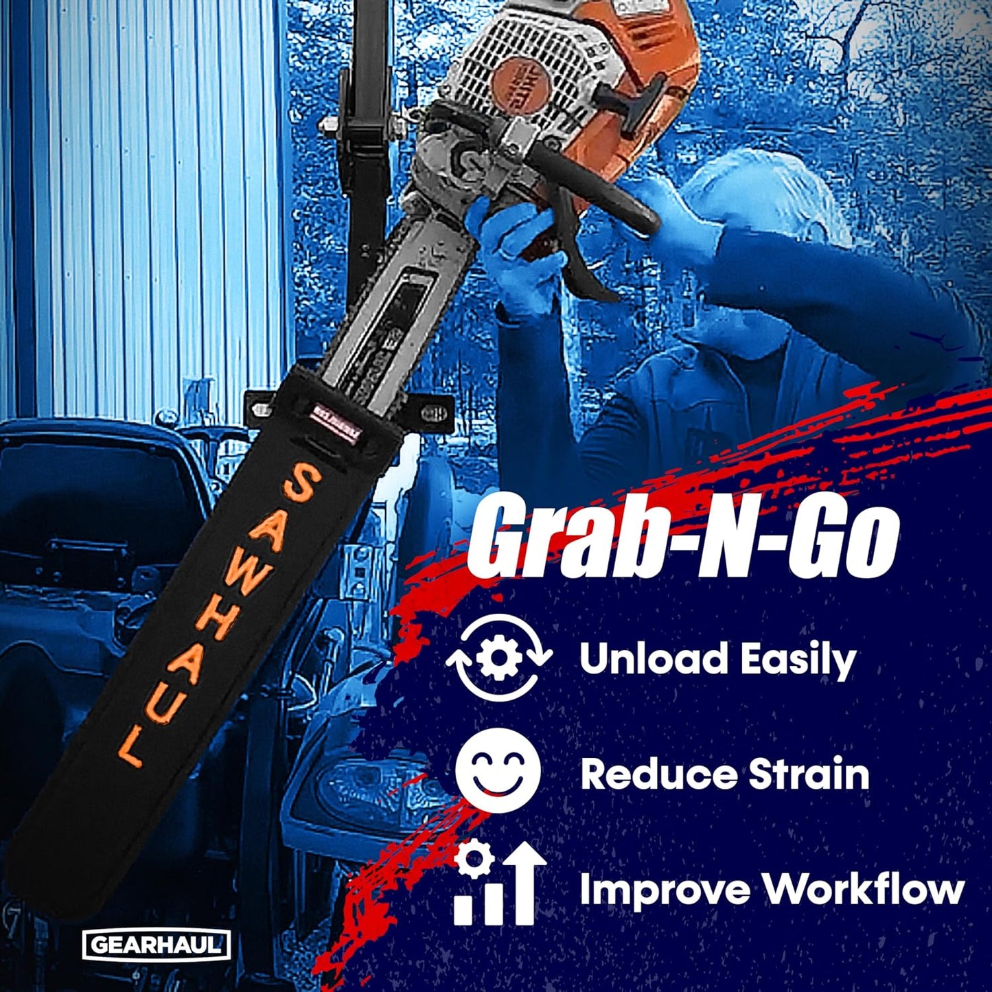 SawHaul Snap-Lok Universal Chainsaw Carrier Kit for Tractors and Skid Steers – 28 Inch Orange Scabbard with Rotating Mount – Compatible with All Chainsaw Brands – Made in USA