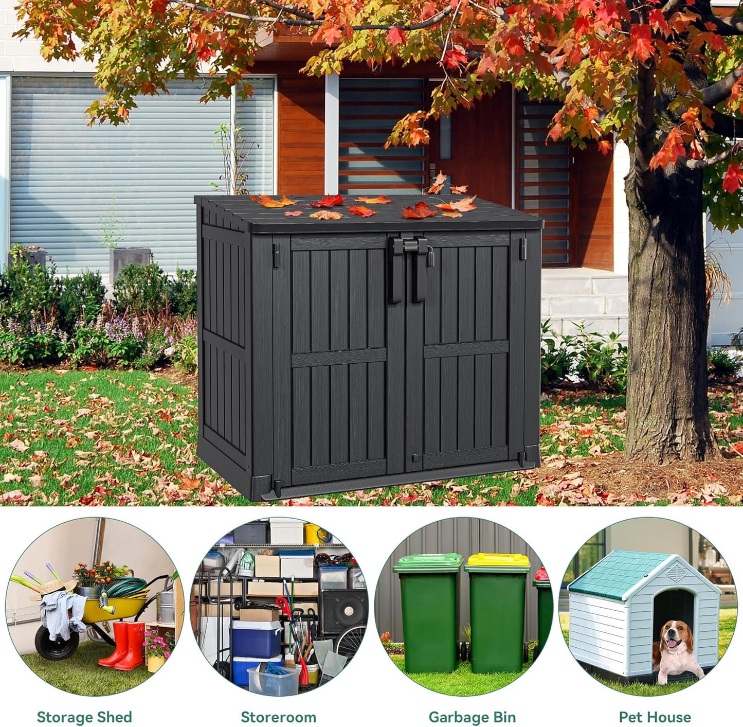 YITAHOME Light Gray Resin Tool Shed, 36 Cu Ft Waterproof Outdoor Horizontal Storage, Weather-Resistant Utility Shed with Air Vent for Trash and Lockable Doors, Garden Tools