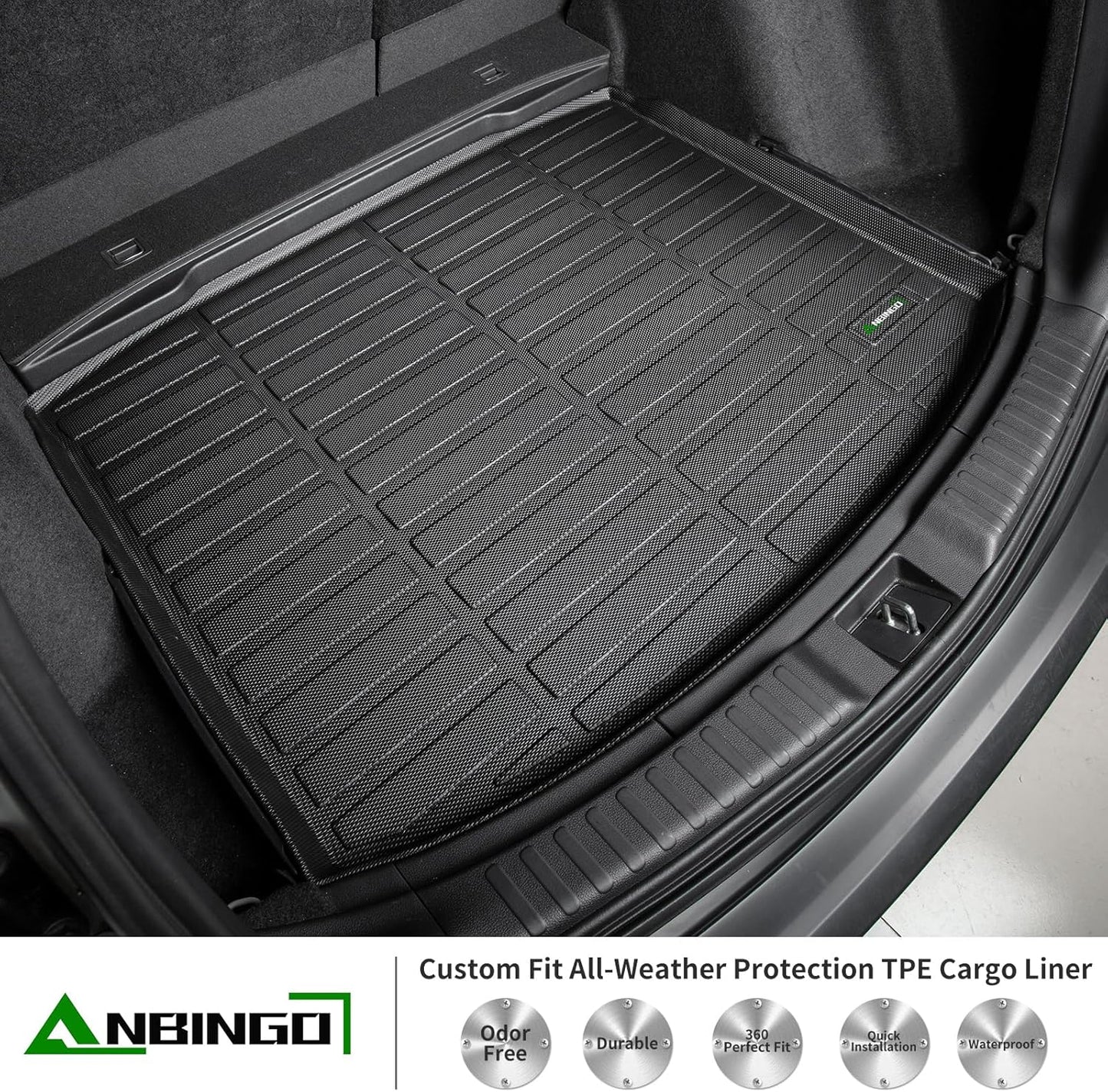 ANBINGO® Cargo Liner for 2025 2026 CR-V Hybrid, 2024 CR-V, 2023 CR-V Hybrid (Cargo Tray in Highest Position) Fit CRV Hybrid Automotive Trunk Mat Accessories - Black