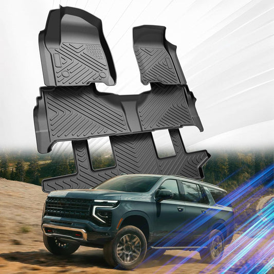 Floor Mat for 2021-2024 Chevrolet/Chevy Suburban/GMC Yukon XL (Only Fit 7seats),3 Row All Weather Protection Car Floor Liners,TPE Rubber Anti-Slip Full Set Custom Car Mats Accessories,Black