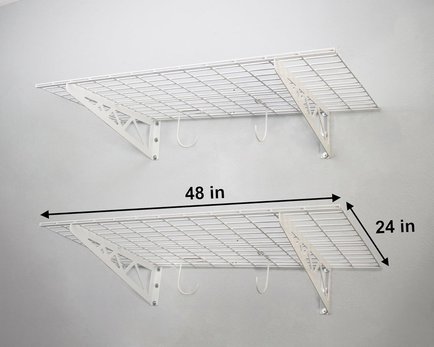 SafeRacks Garage Wall Shelves - 2 Pack Combo Set with 4 Hanging Hooks