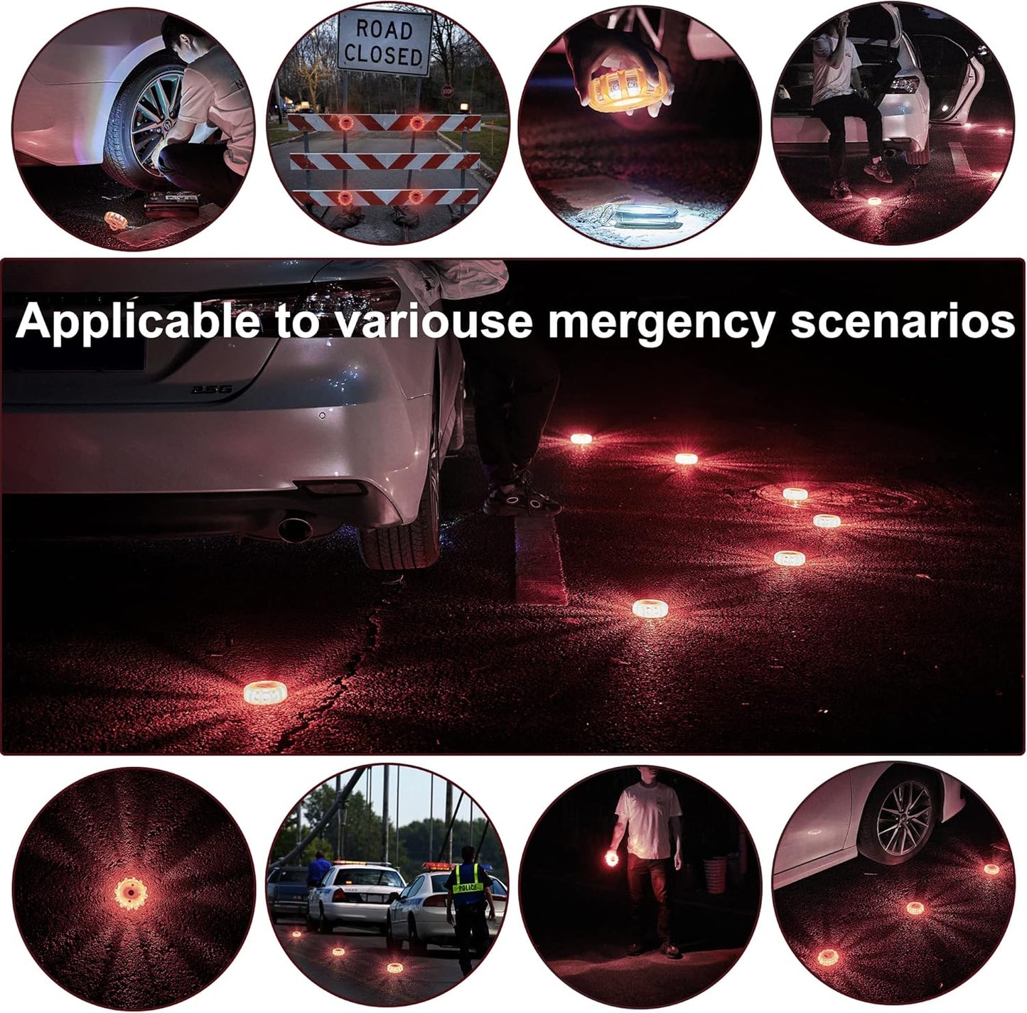 LED Road Flares 6Pack Roadside Emergency car kit Emergency Road Flares Kit with Magnetic Base for Vehicles & Boat | 9 Flash Modes(with Batteries) (6pack rechargeable)