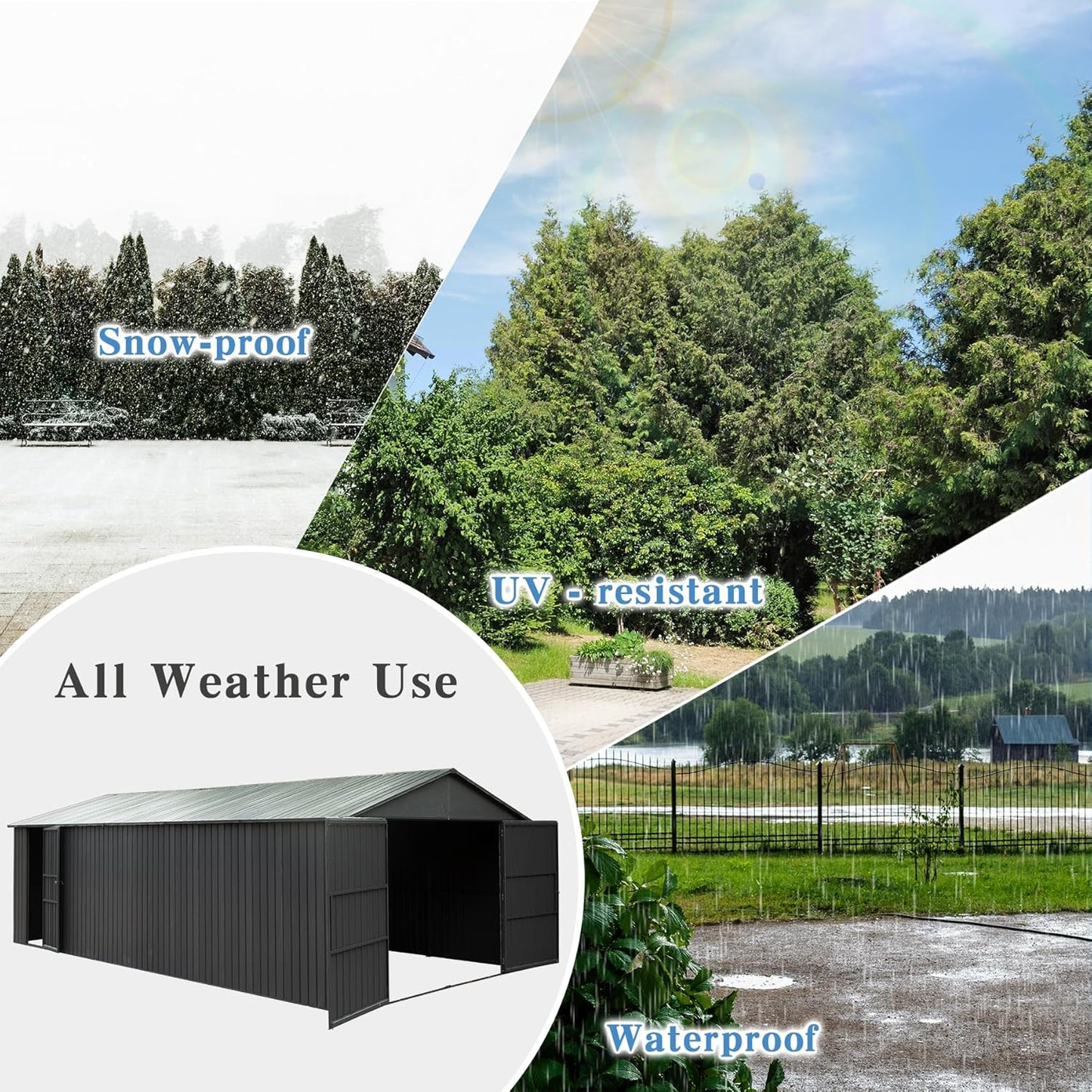 Domi 12x20FT Outdoor Garage Metal Shed, Extra Large Carport with Skylights & Dual-Entry, Backyard Storage Shed for Car, Truck, Lawn Mower and Tool, Dark Grey