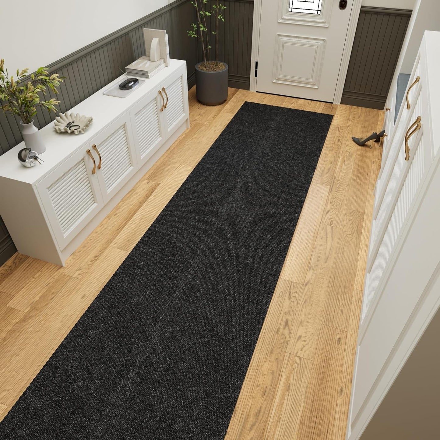 Ottomanson 2'7" x 17' Hallway Runner with Scraper Pile - Extra Durable Non-Slip Rug Mat for Indoor & Outdoor Use - Ideal for Kitchen, Entryway & Garage - High-Traffic Carpet, Black