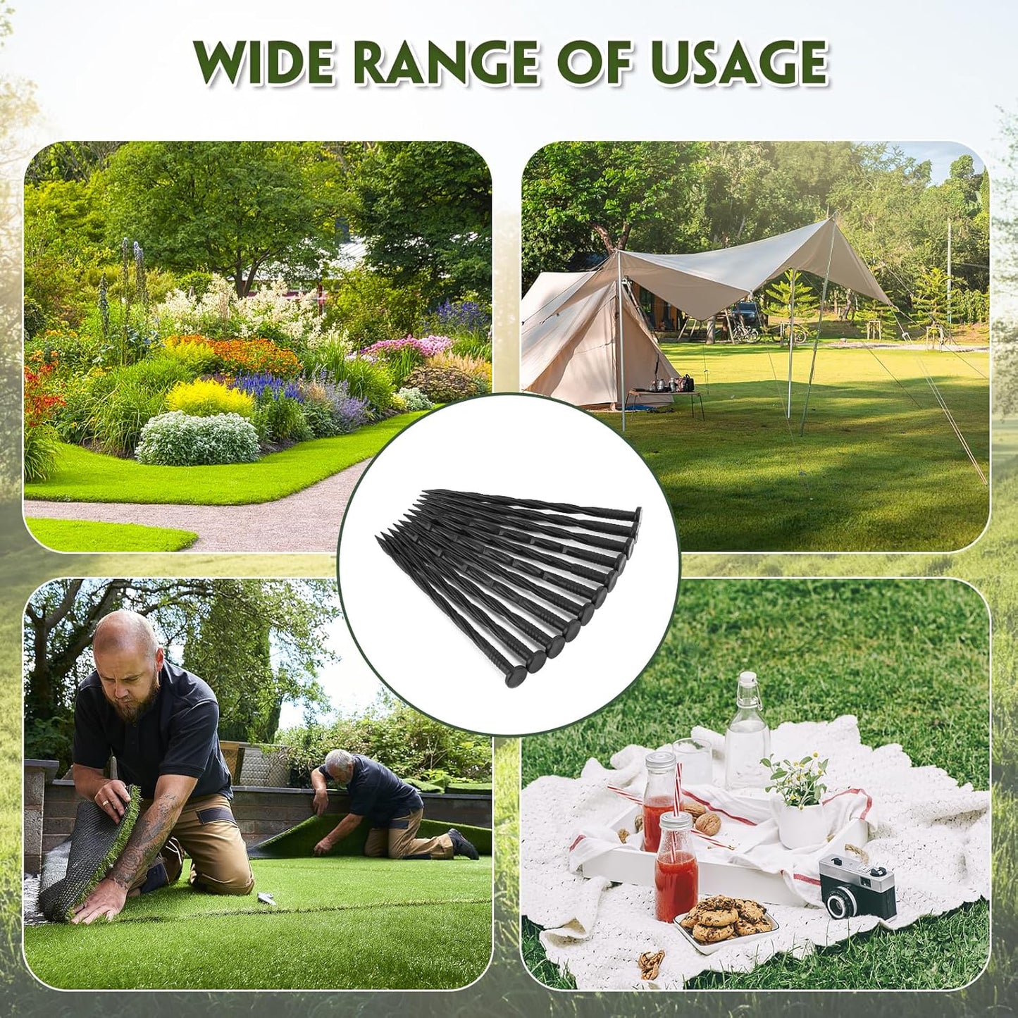 Landscape Edging Stakes, 150 Pcs 8" Plastic Garden Spikes, Spiral Nylon Anchoring Spikes for Paver Edging, Weed Barriers, Artificial Turf, Tent, Grass Pathway and More, Black