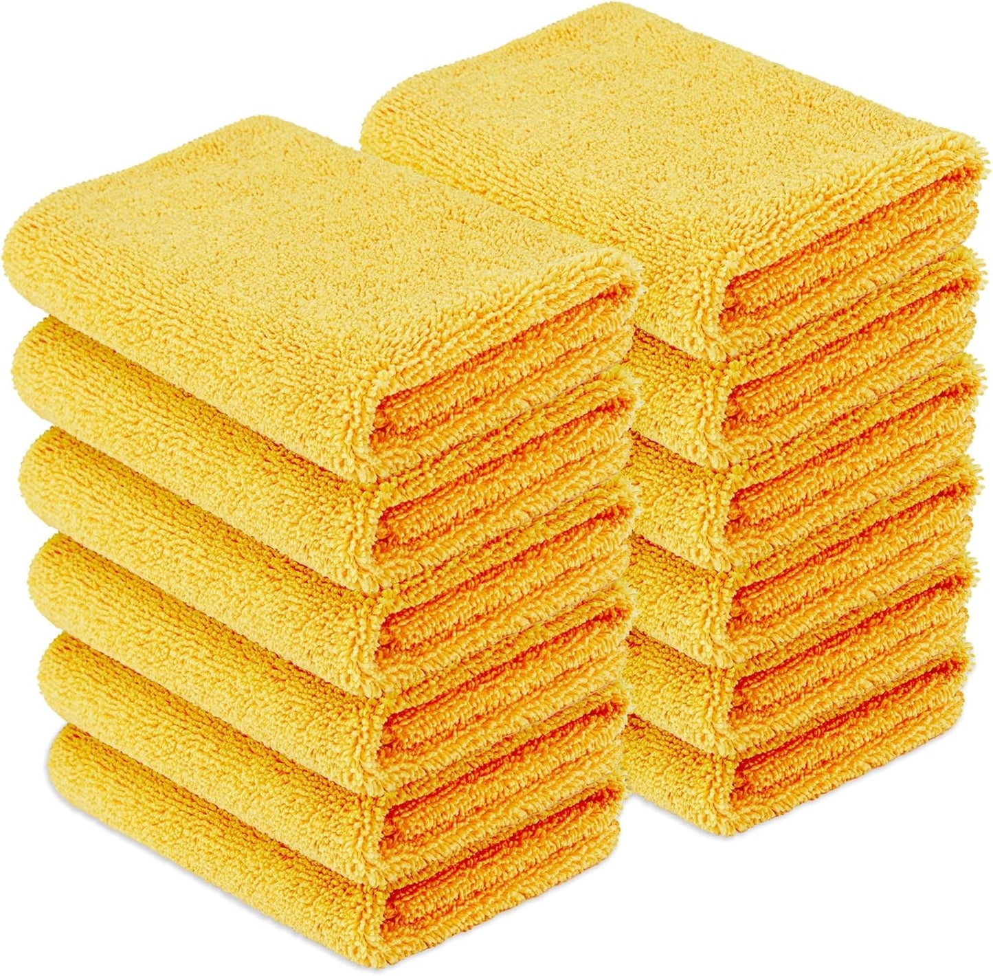 Amazon Basics Microfiber Car Drying Towels (12-Pack), Lint Free, Scratch Free, Highly Absorbent Drying Towel for Cars, 16" x 16", Yellow