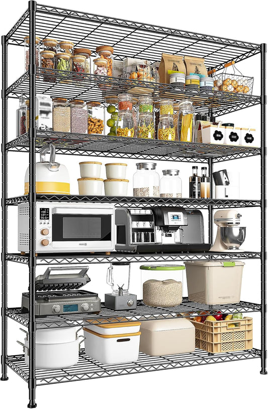 82.6H Metal Shelving Unit 7 Tier Storage Shelves Adjustable Wire Shelving Metal Wire Shelf Pantry Shelves Commercial Rack for Kitchen Pantry Utility Room Garage 45" W x 82.6''H x 13.5" D, Black