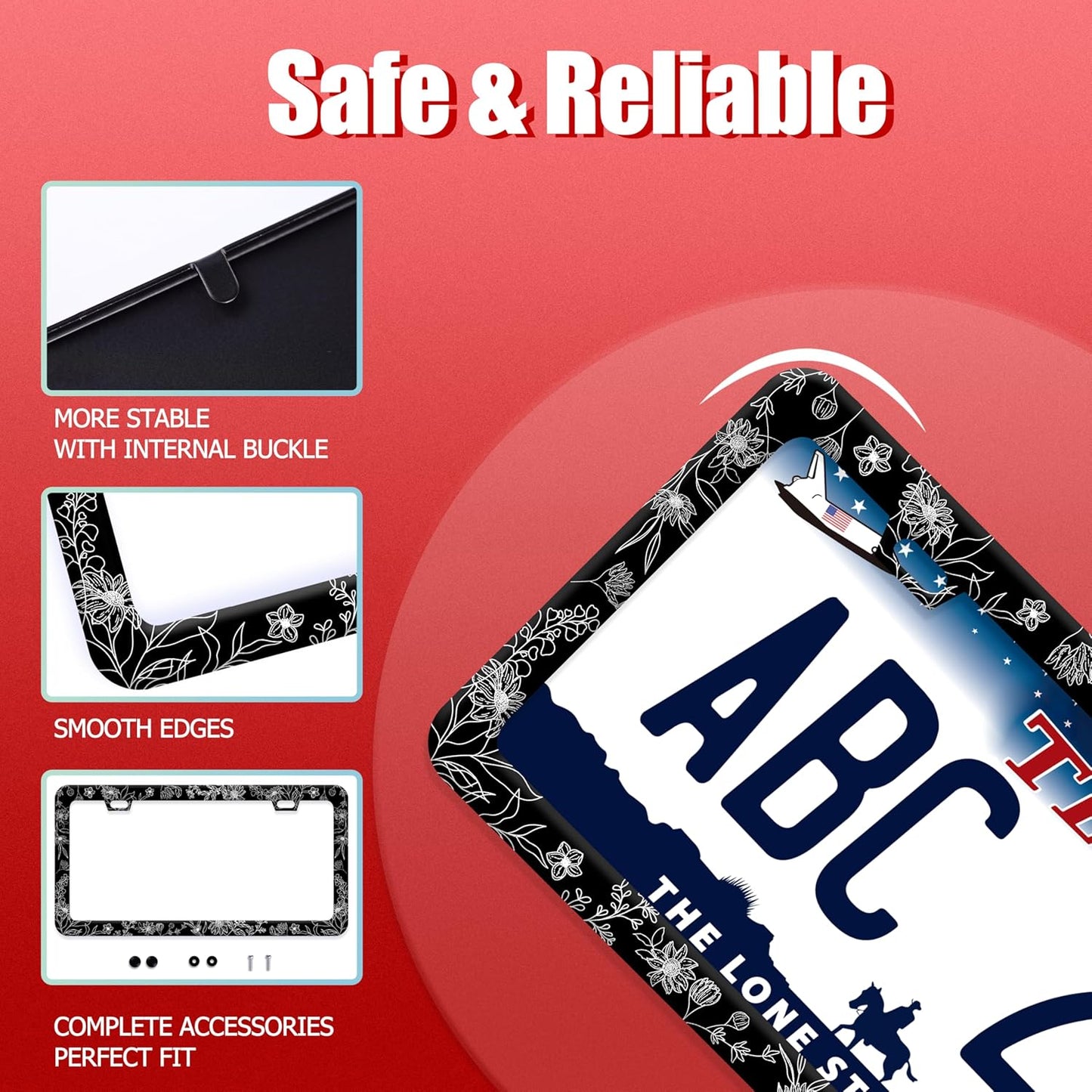 Line Art Flowers License Plate Frame Beautiful Floral License Plate Frames Funny Stainless Steel Accessories Cars Decor with 2 Holes and Screws Fits Standard Us Ca Vehicles Holder 12.2 X 6 Inch