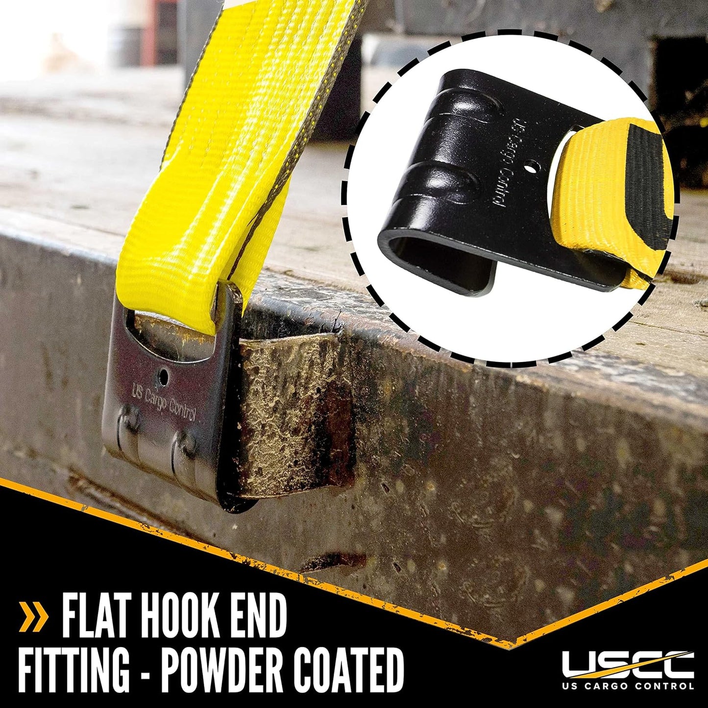 US Cargo Control 4 Inch x 11 Inch Fixed End (5-Pack), Zinc-Coated Ratchet and Black Flat Hook, 5,400 lbs Working Load Limit, 4 Inch Ratchet Strap Fixed Ends for Flatbed Trailers and Trucks