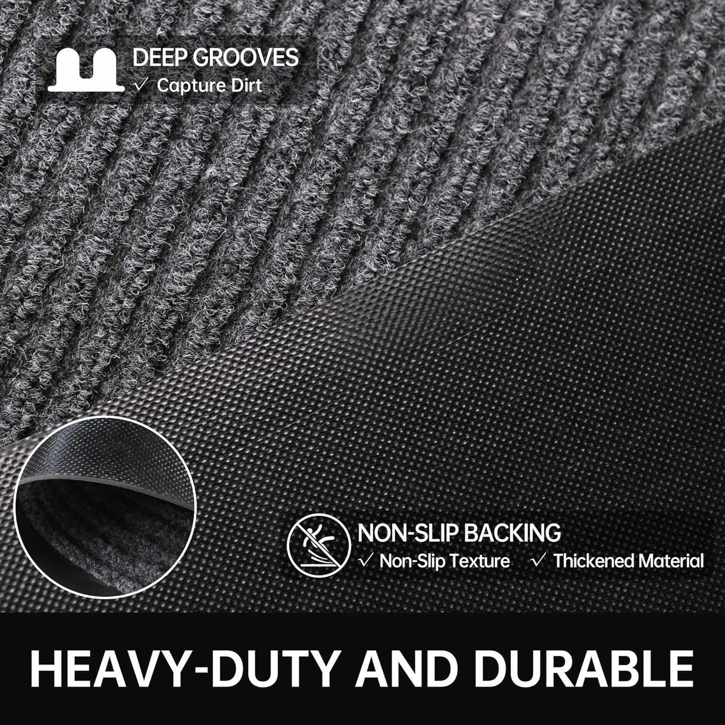 Front Door Mat, 3' x 5' Heavy Duty Indoor Outdoor Welcome Mat for Entryway, Commercial Floor Entrance, Low Profile, Non-Slip, Durable Rubber Backing for Entry, Patio, Home