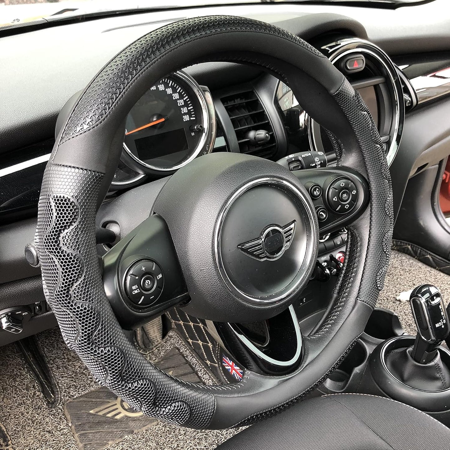 PINCTROT Large Size Steering Wheel Cover Great Grip with 3D Honeycomb Anti-Slip Design, 15.5-15.75 Inch (All Black)